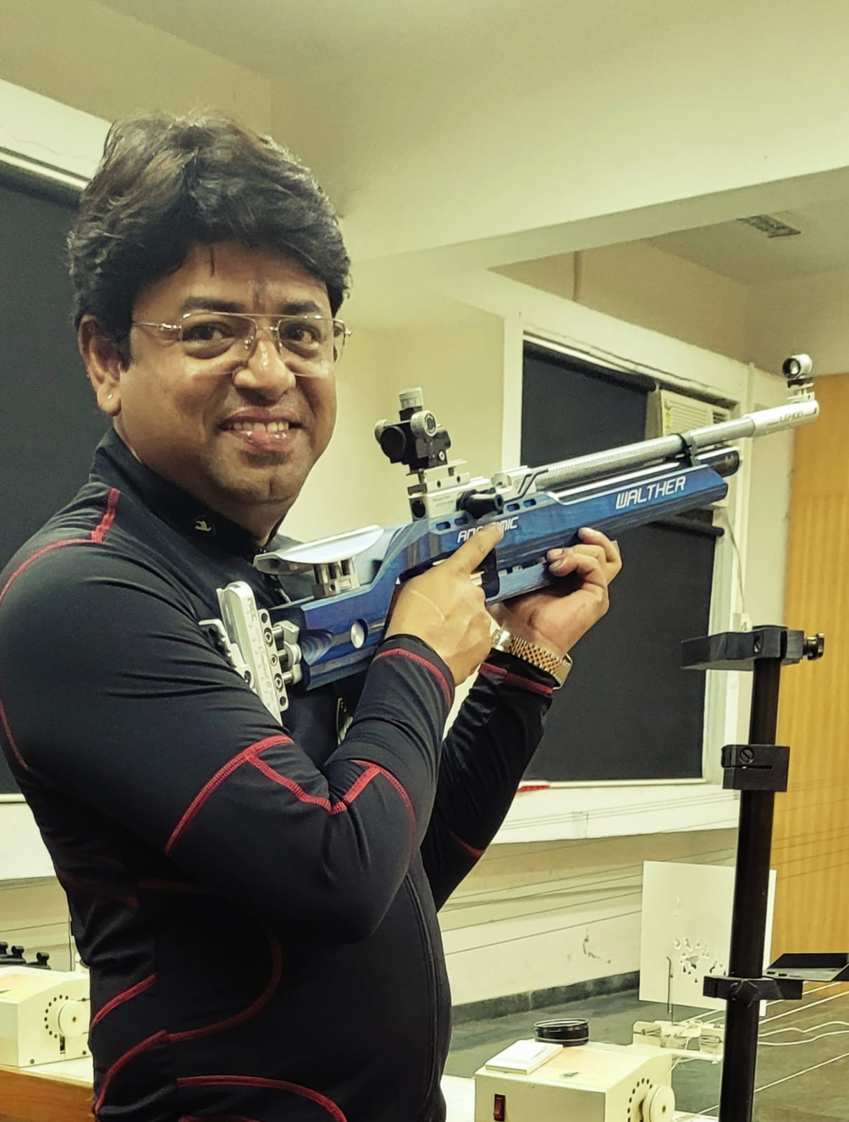 Abhijit Patil is scalling new heights in rifle shooting carrier.His outstanding performance in Gujarat competition has fetched him a ticket to National Level Competition. 10th West zone competition was organised between 18th August to 23rd August in The Ahmedabad Military and Rifle Training Association, Gujrat. Eminent rifle shooting players from Maharashtra, Goa, Gujarat, Madhya Pradesh, Diu and Daman participated in the competition. The National Rifle Association of India conducted the competition.