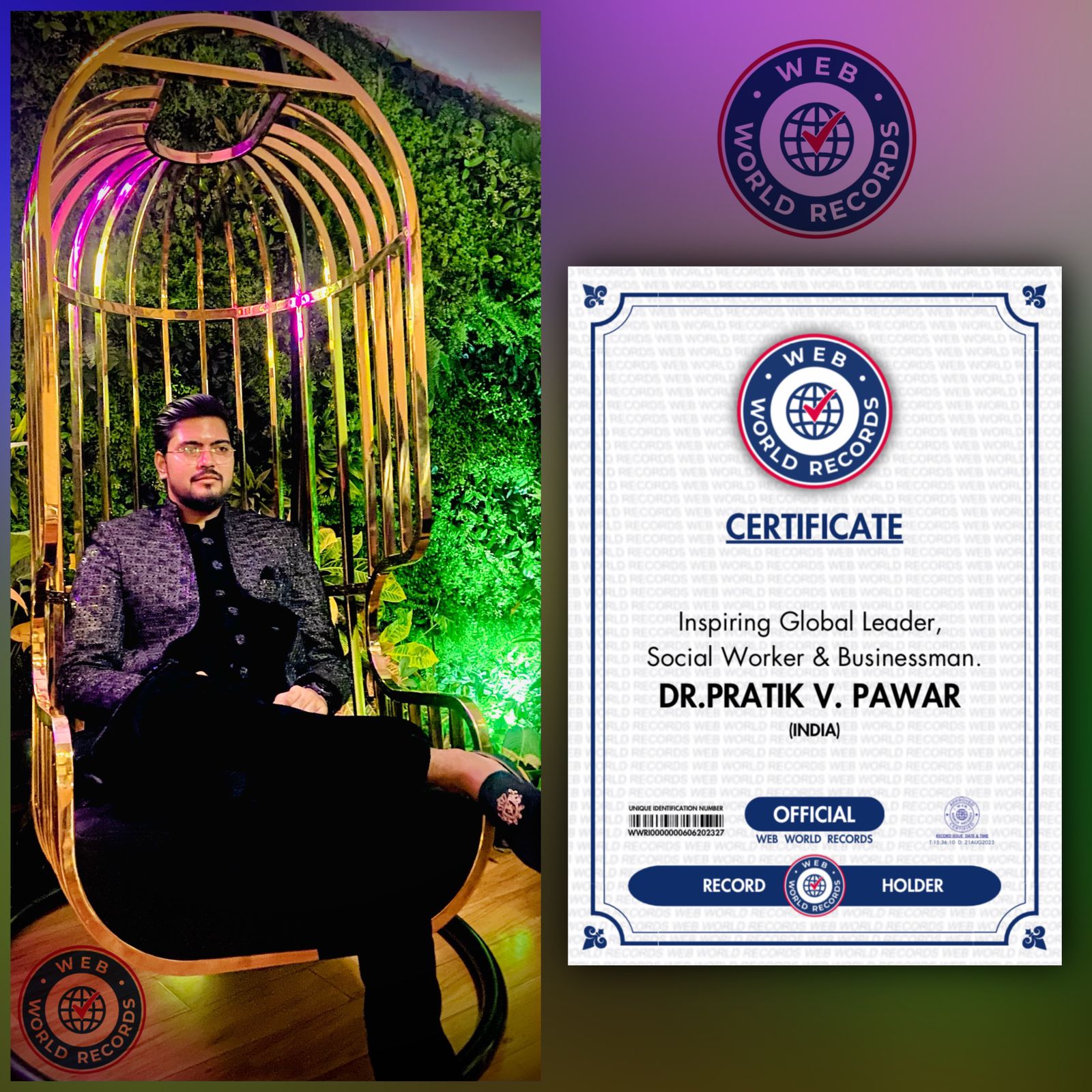Celebrating a Trailblazer: Dr. Pratik V. Pawar Honored with Official World Records Award for his Inspiring Global Leadership, Humanitarian Contributions, and Entrepreneurial Brilliance.